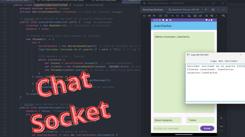 Vista de la app Chat con socket Cliente - Servidor