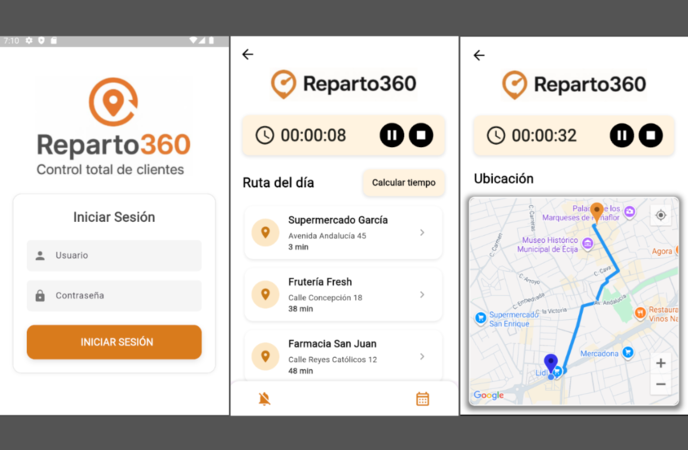Vista de la app Aplicación Reparto