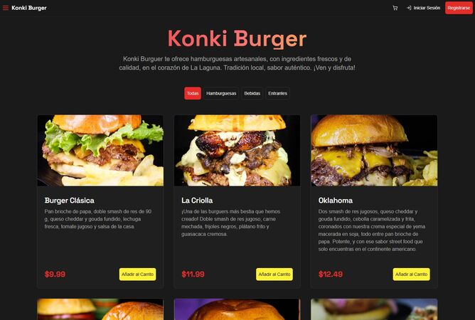 Vista de la app Konki Burger